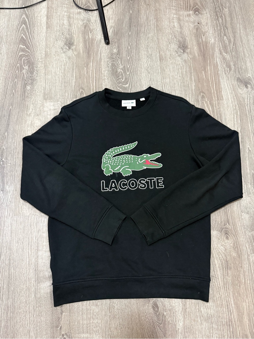 Lacoste men’s Black Crewneck Sweatshirt with Green Croc